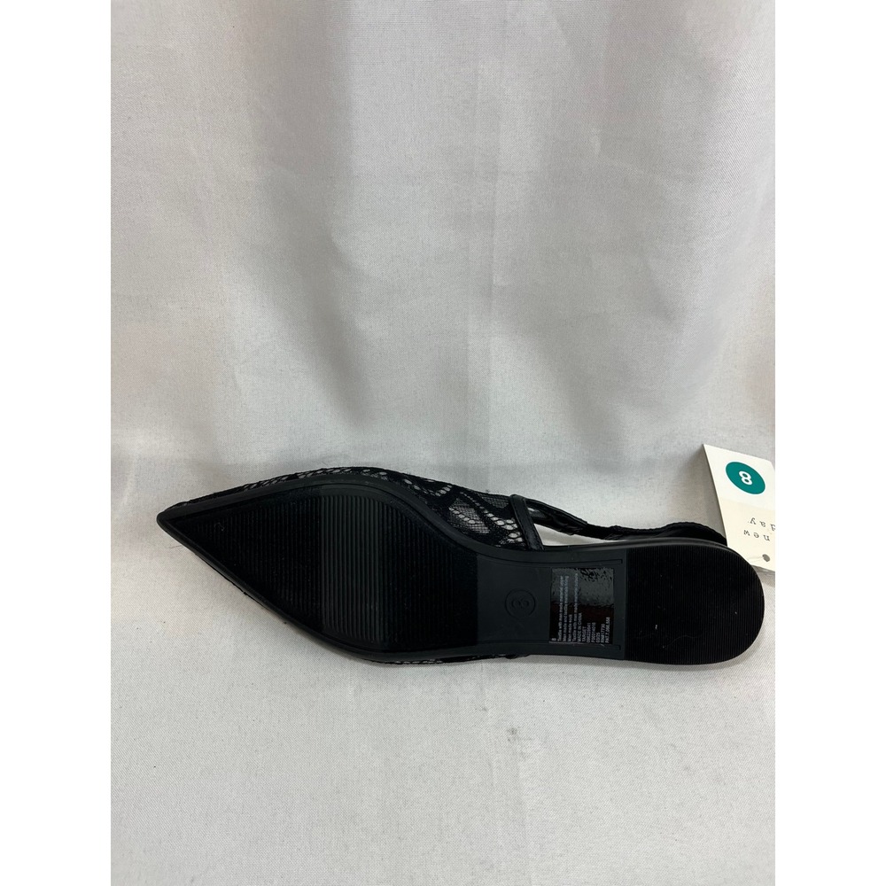 A New Day Womens Black Lace Pointed Toe Slingback Flats with Bow Detail Size 8 - Picture 5 of 6